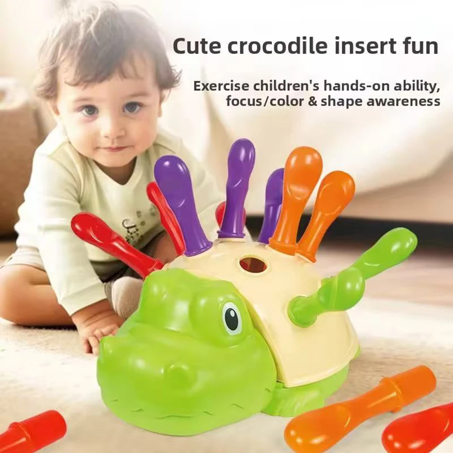 Krokodil-Einsatz-Lernspielzeug: Montessori-Spielzeug zur Förderung der Feinmotorik und Hand-Augen-Koordination bei Kindern