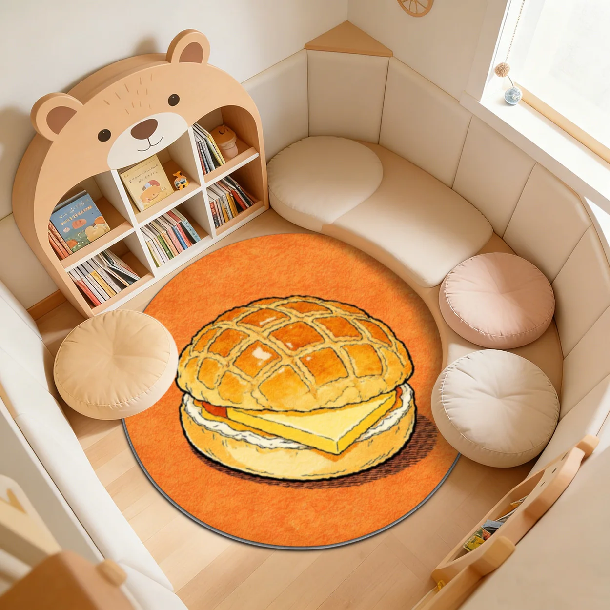 Novelty Food Rug Grilled Cheese Design Round Area Carpet Kids Playroom Nursery Room Decor Cute Cartoon Mat