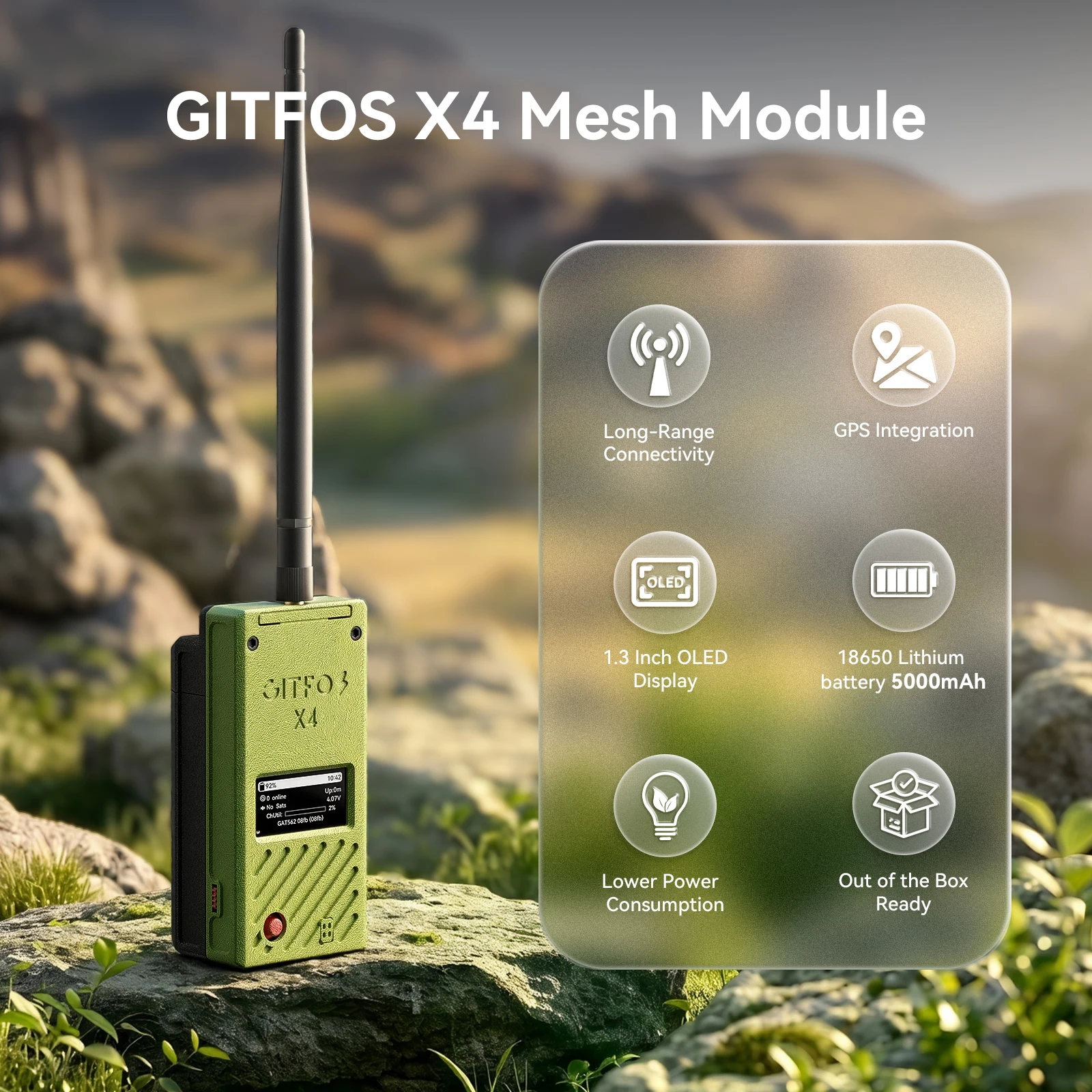 

GITFOS X4 Meshtastic Radio nRF52840 SX1262 LoRa with Filter L76K GPS Bluetooth 5.0 Type-C Off-Grid Communication