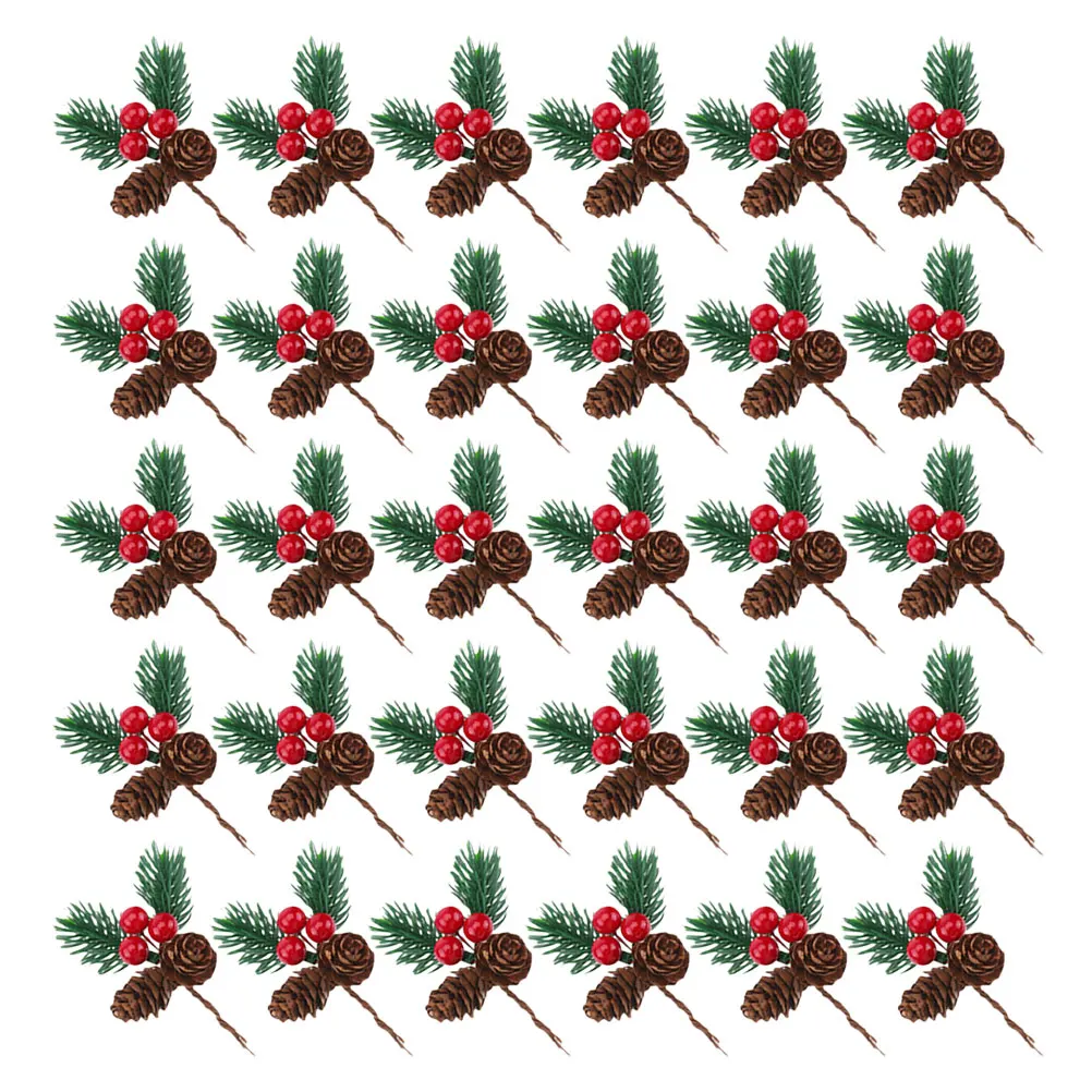 

30Pcs Christmas Picks Artificial Pine Branches Pine Cones Red Berries Realistic Xmas Decorations Holiday Wreaths Centerpieces