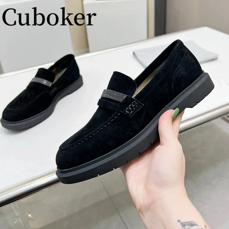 Suede Leather Lazy Loafers Designer Brand Shoes Women Flat Loafers Shoes Casual Shoes Ladies Comfort Driving Walking Shoes Mujer