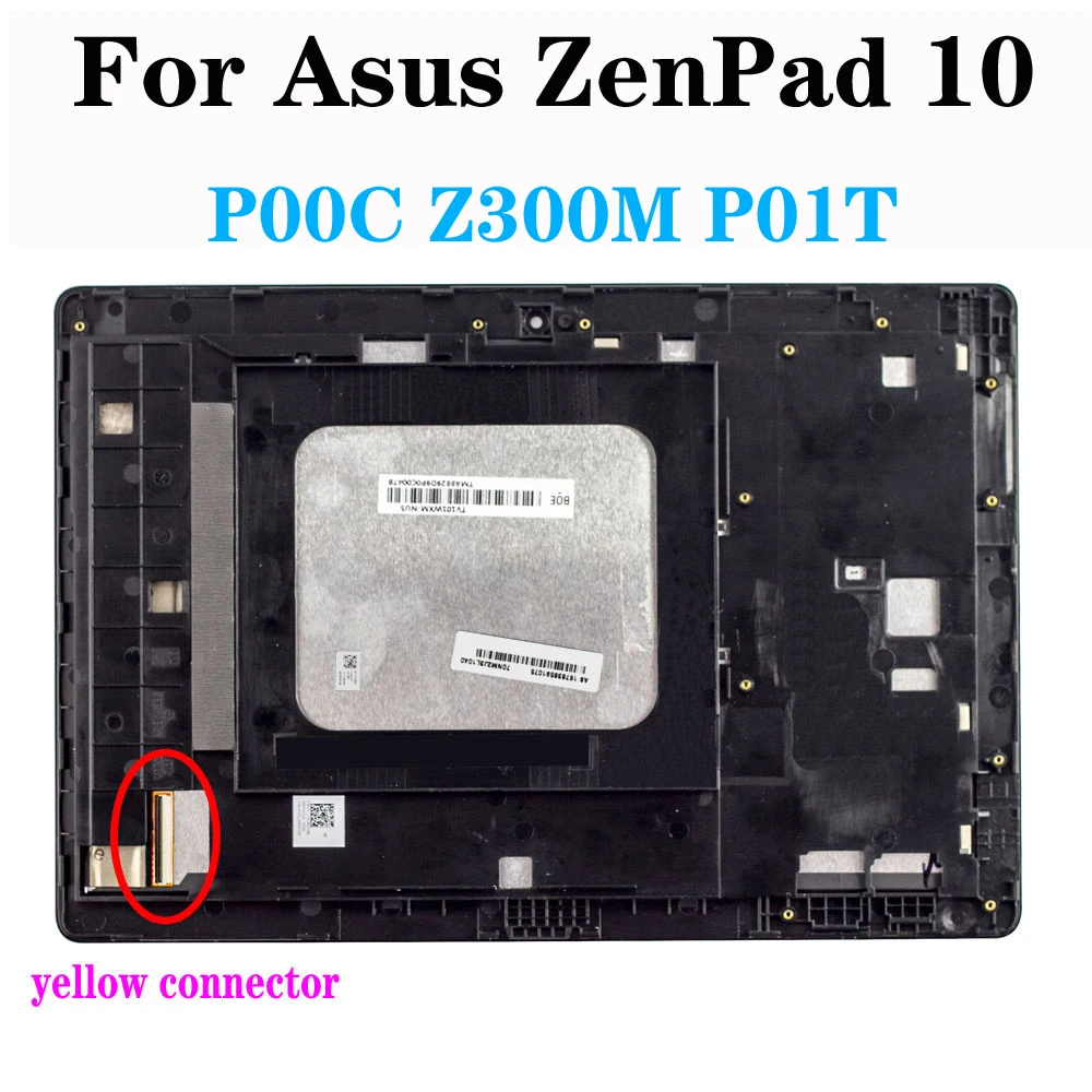 Tela de toque do LCD com quadro amarelo do conector, substituição para ASUS ZenPad 10, P00C, Z300M, P01T, Z300CNL, P023, Z300C, Z300, novo