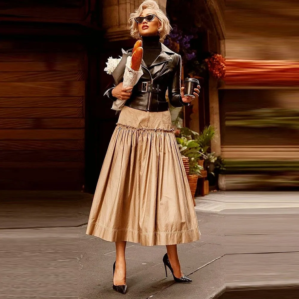 Champagne Maxi Skirt For Women Autuam Spring Long Skirt Without Top Draped Office Lady Evening Party Skirt юбка женска