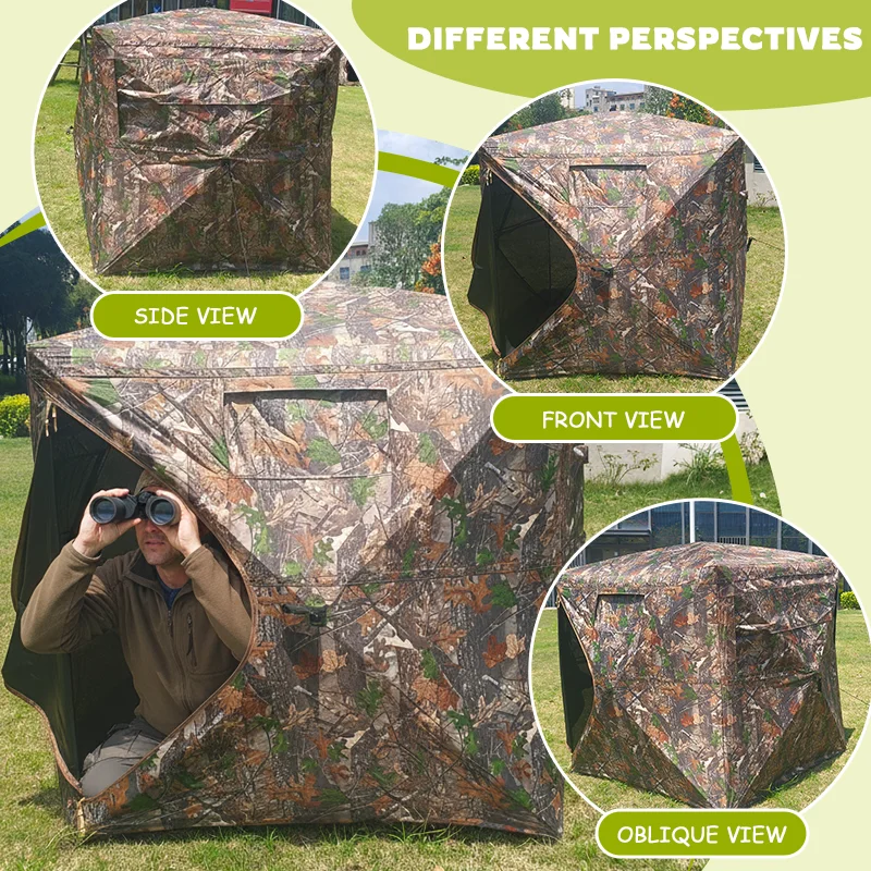 Hunting Blind Pop Up Tent 270 Degree Camo One Way Visibility Window for Turkey Deer Hunting Woods Outdoor