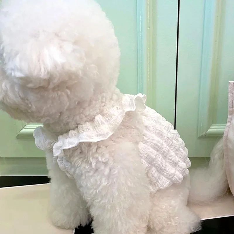 White Bubble Check Pet Skirt Breathable Two Legs Dog Clothes Bichon Frise Teddy Summer Dress Yorkshire Solid Color Sling