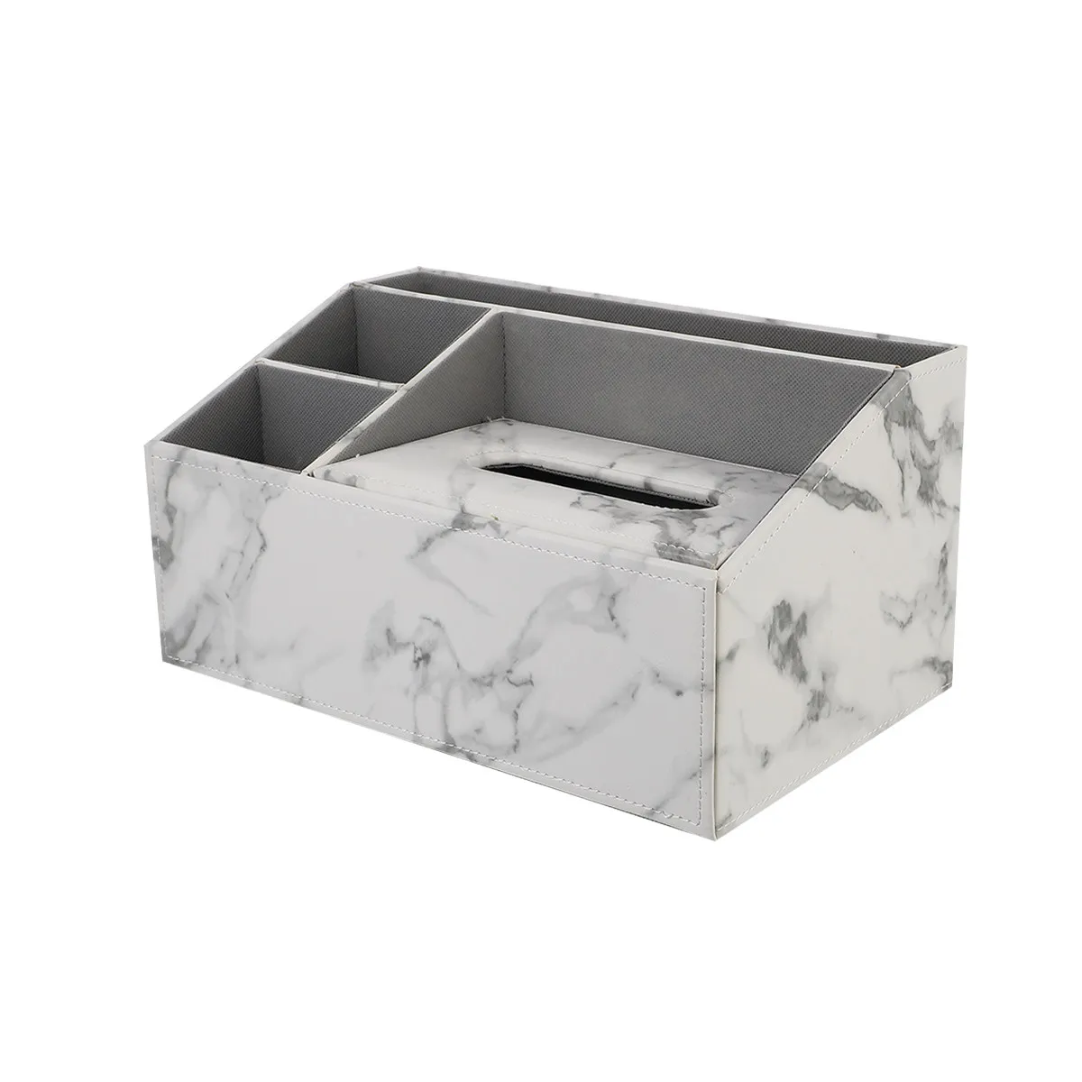 

1Pcs Premium and Wood Multifunctional Desktop Organizer with Marble Vein Tissue Storage Box Remote Holder Compact Design