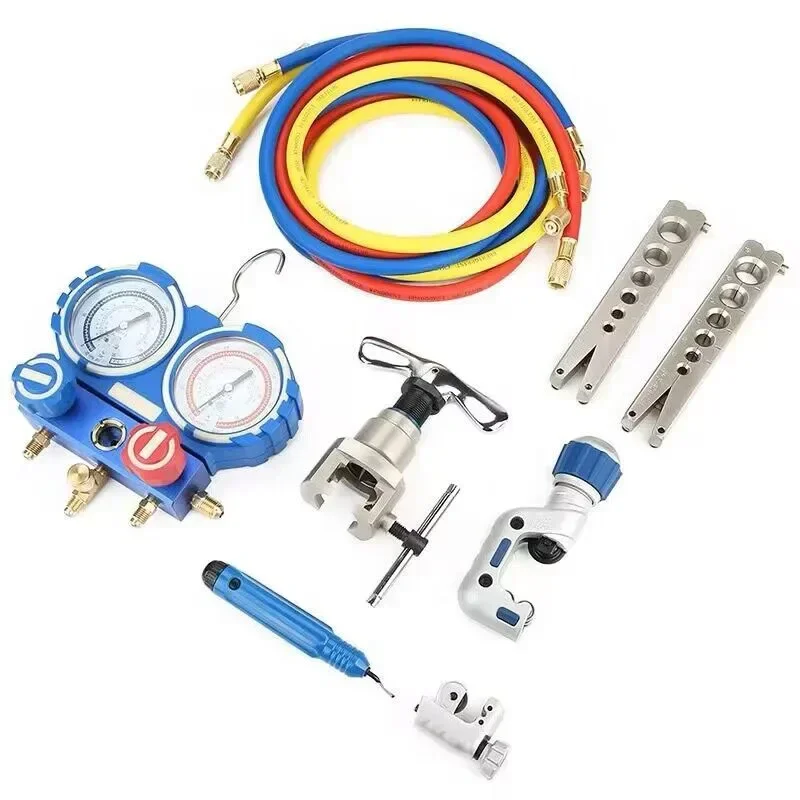 VTB-5B Refrigeration Integrated Flare Tool Kit Refrigeration Tool Kit Expander Kit with R410 Refrigerant Pressure Gauge