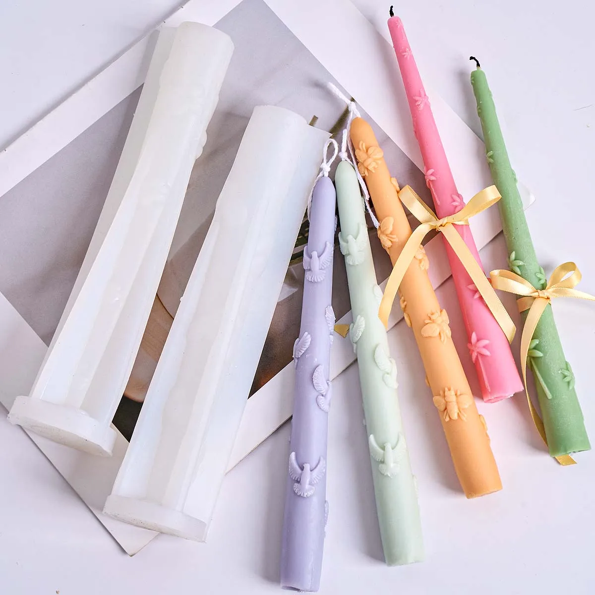 Kreative Relief Lange Stange Kerze Form DIY Handgemachte Bienen Vogel Kokospalme Duftkerzen Handwerk Silikon Formen Hause Urlaub Dekor