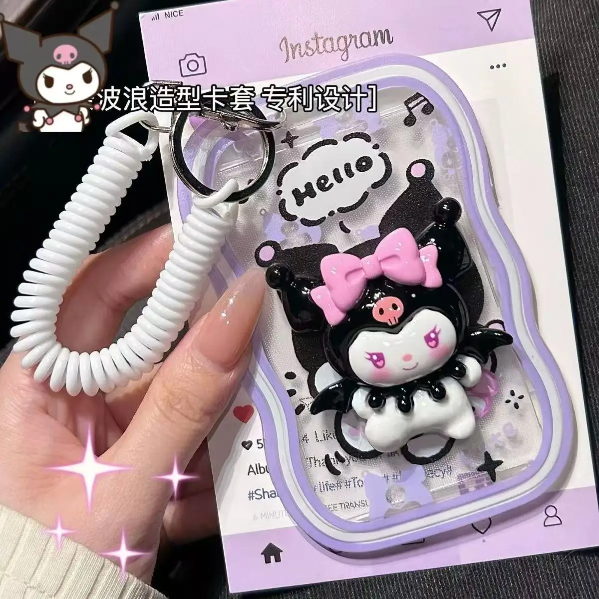 

Sanrio Kuromi Cute Cartoon Anime Holder Transparent Card Holder Keychain Sleeves Bus Card Student Card Case Photo Protector Gift
