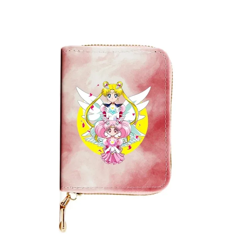 Sailor moon meninas bolsa de moedas dinheiro cartão de crédito zíper carteira senhoras kawaii pequenos cartões pacote couro do plutônio xadrez bolsas presentes femininos