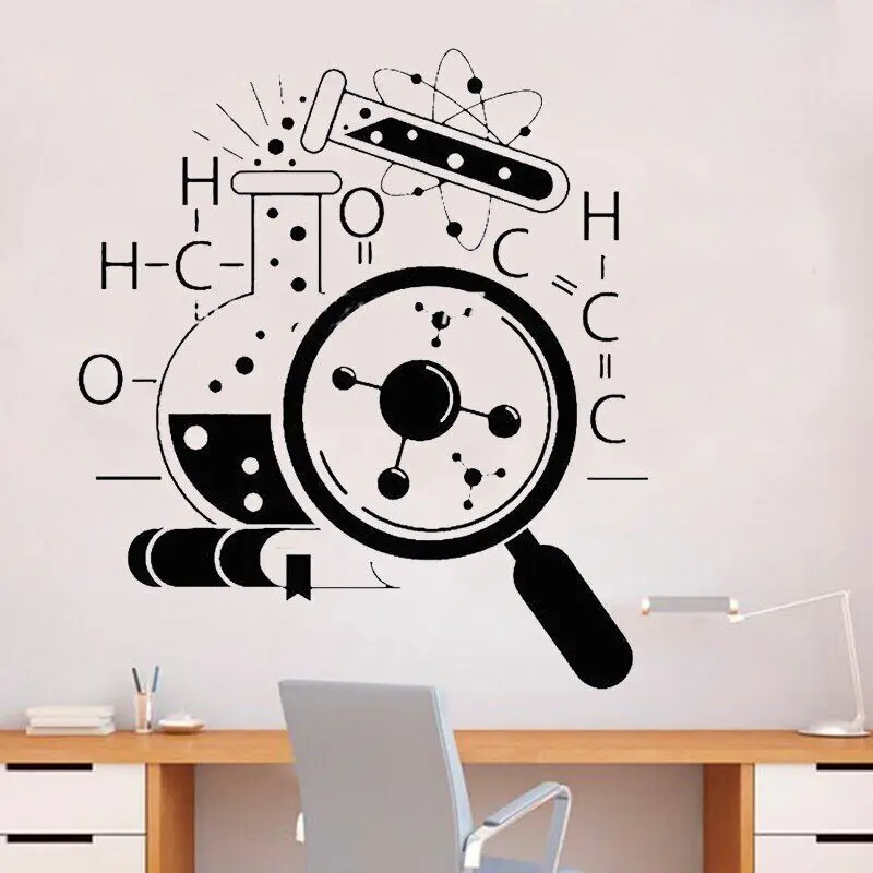 Scientific Chemistry Wall Stickers Teens Removable Room Decal Home Decor Reading Room Science Vinyl Laboratory Wall Decal HY527