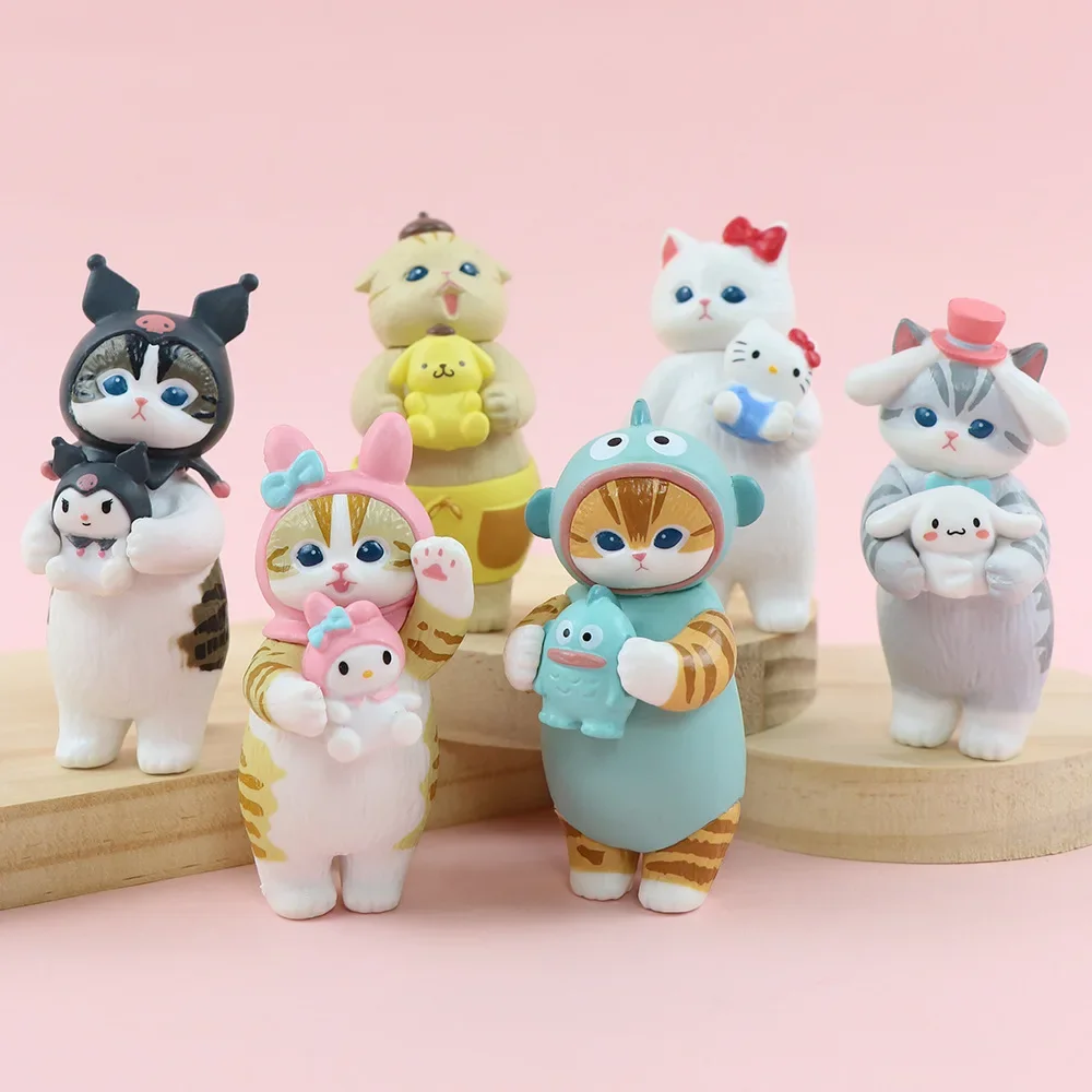 Cartoon Figure 6Pcs/set Mofusand Sanrios Anime Figure Cinnamoroll Kuromi Doll Hark Cat Hellos Kittys Hangyodon Pet Model Gifts