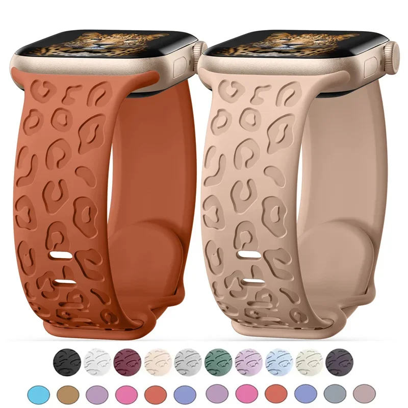 Engraved Strap For Apple Watch Band ultra 2 49mm 45-41mm 44mm 40mm Sport Silicone Leopard bracelet iWatch Series 9 8 7 se 6 5 4 image 2