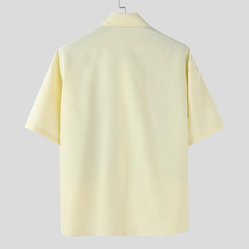 INCERUN الرجال قميص المرقعة التلبيب نصف كم ملابس الرجال غير رسمية فضفاضة الشارع الشهير الكورية نمط بلوزات على الموضة الذكور القمصان S-5XL