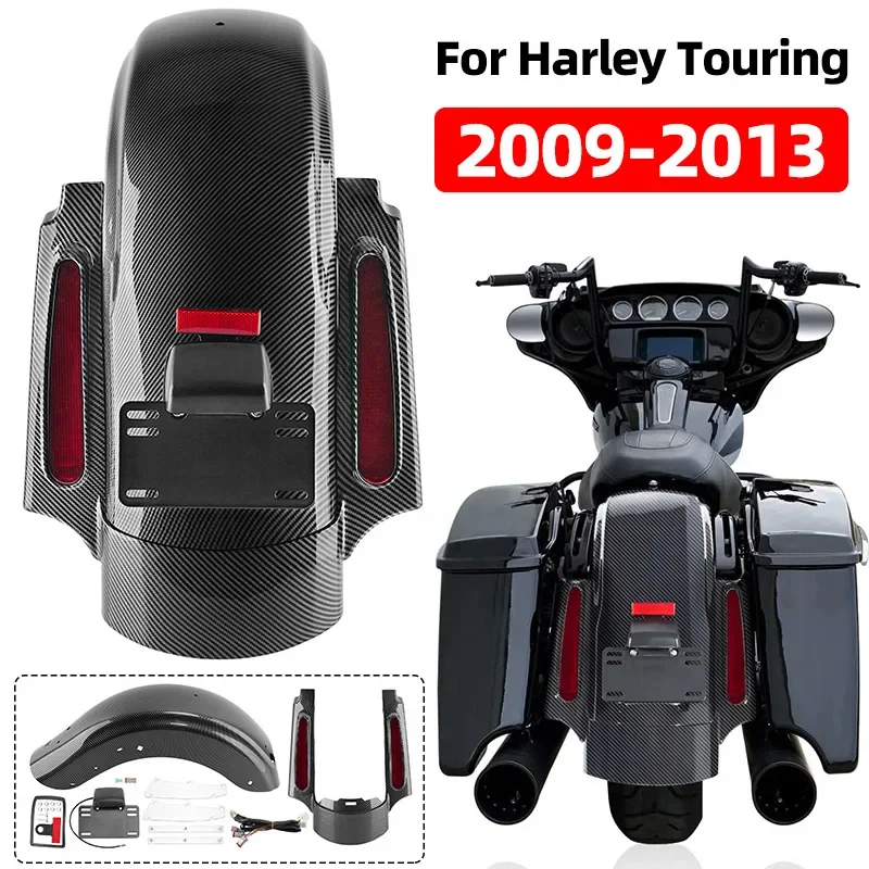 1 PC Motorcycle Rear Fender Extension Fascia Set W/LED Light Mudguard For Harley Touring Electra Glide Road King FLHR 2009-2013