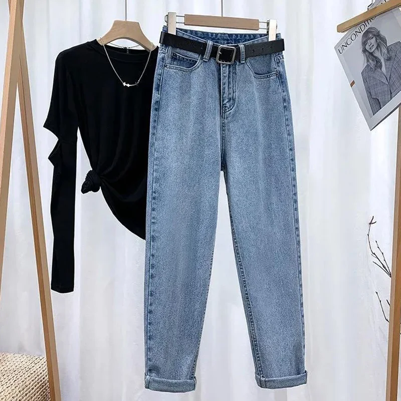 2026 Hot Sale Women Straight Leg Jeans Girls Retro Fashion High Waist Denim Trousers Women Slim Fit Thin Solid Harem Pants