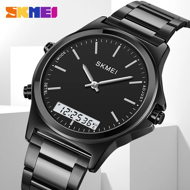 

SKMEI водостойкий будильник наручные часы модный дисплей с подсветкой цифровые часы полностью стальные хронограф спортивные часы для мужчин женщин