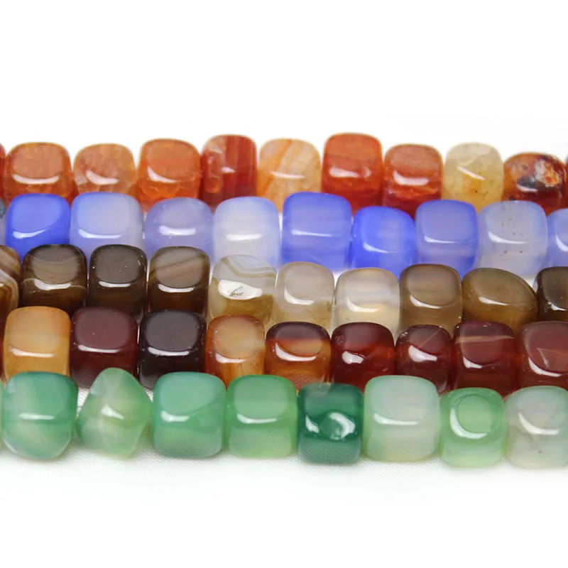 Natural Agates Stone Square Beads Cube Shape  Loose Beads for Jewelry Making DIY Bracelets Necklace  Accessories  8mm 15