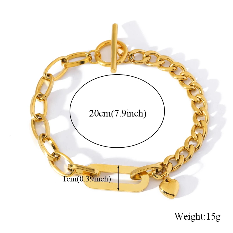 EILIECK 316L Edelstahl Goldfarbenes Armband Schmuck Charm Metall-Textur 18 K Vergoldete Herz-Handgelenk-Kette für Frauen – Detail 6