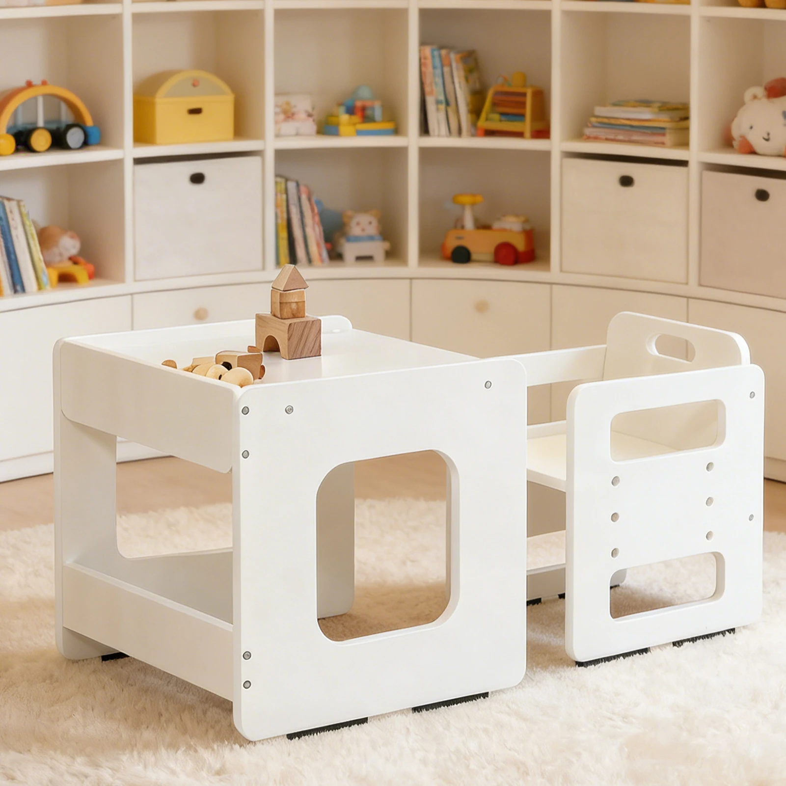 Conjunto de Mesa y Silla para Niños, Ajustable en Altura, de Madera, para Niños de 1 a 3 Años, para Jugar, Aprender, Leer y Comer
