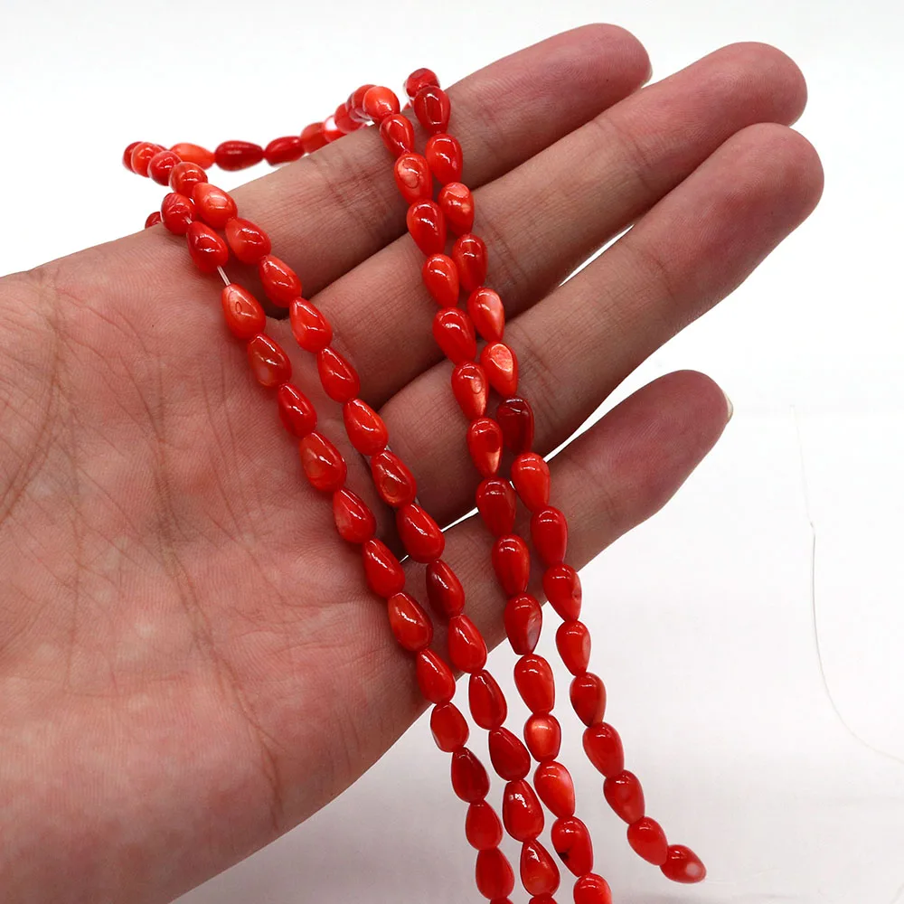أبيض/أحمر المياه العذبة الطبيعية شل الخرز 1 حبلا 5x8 مللي متر الأرز على شكل الصباغة فضفاض حبة DIY بها بنفسك صنع سوار قلادة الإكسسوارات