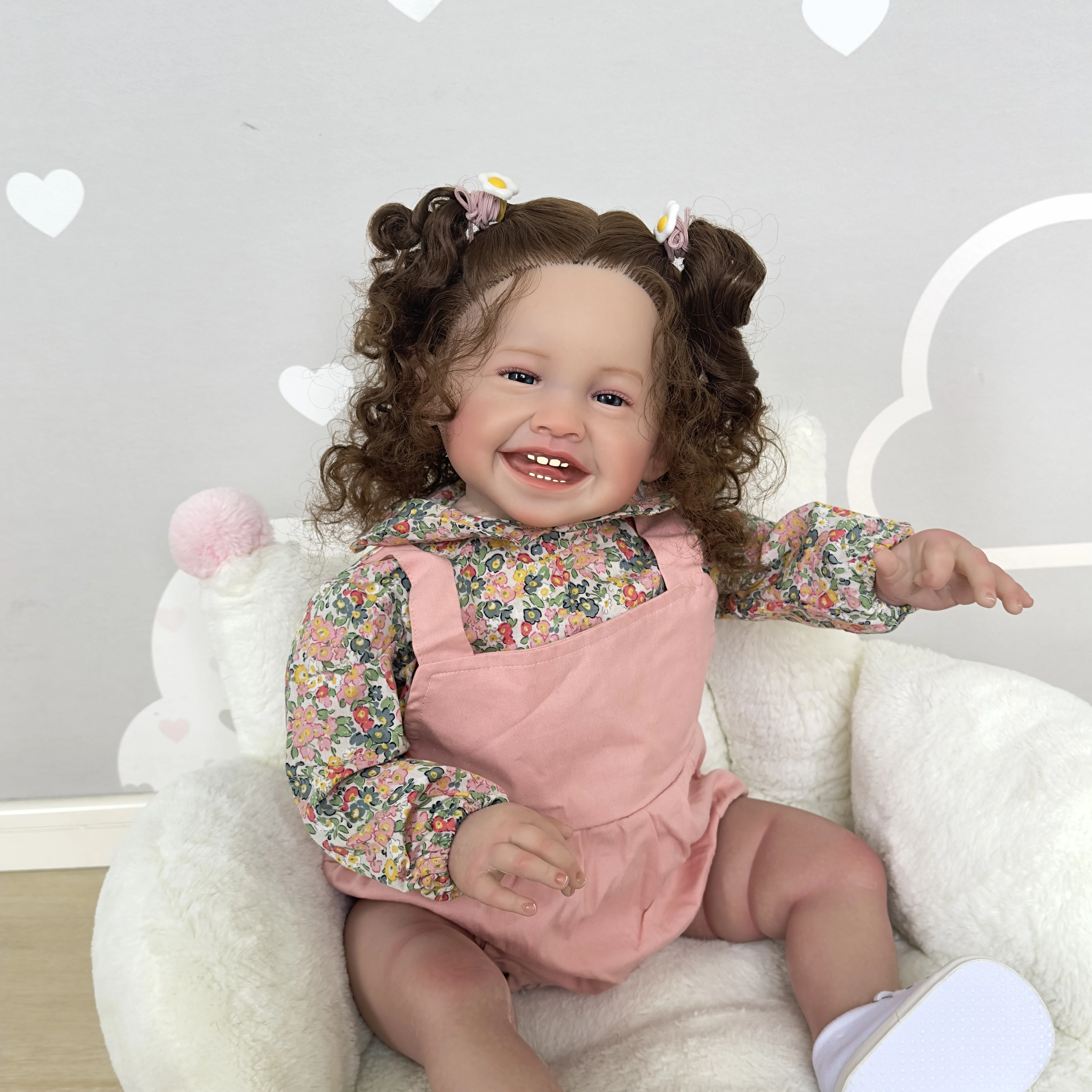 NPK 24inch Reborn Toddler Mila Happy Baby with Rooted Long Hair Lifelike 6month Baby Size Collectible Art Doll