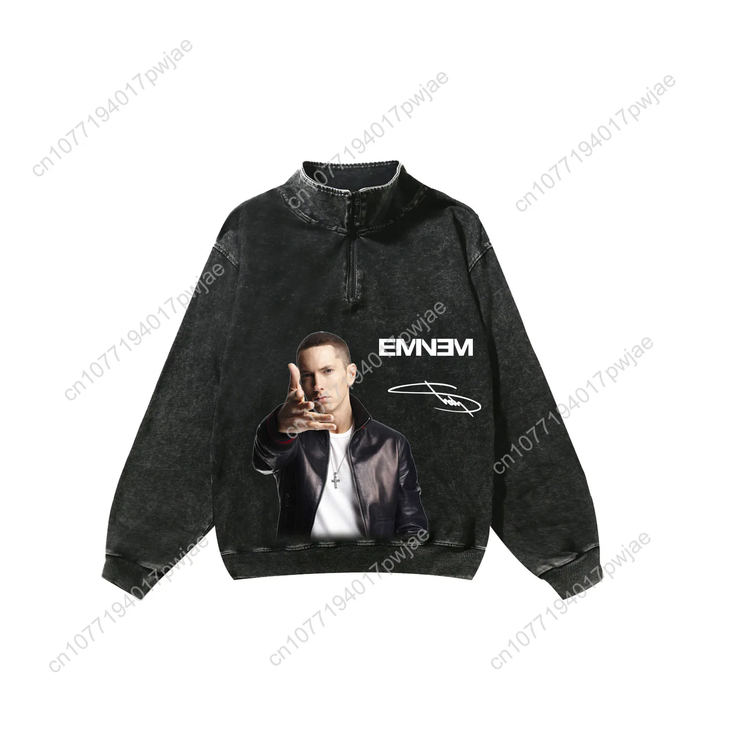 Eminem Hip hop Singer Custom Retro Sweatshirt Mans Womans Half Zipper Vintage Sweat Shirt Photo Custom Made Tops