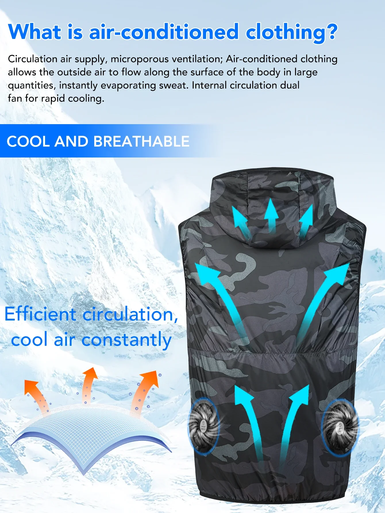 

Mens USB Rechargeable Air Cooling Fan Vest Ice Cool Breathable Quick Dry Outdoor Fishing Camping Summer Working Workwear