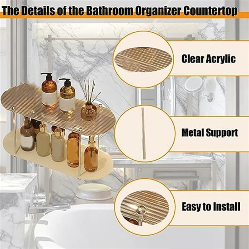 

B03C-2-Tier Bathroom Tray, Makeup Shelf Countertop Organizer, Bathroom Shelf Organizer, Cosmetics, Skin Care, Perfume Holders Du