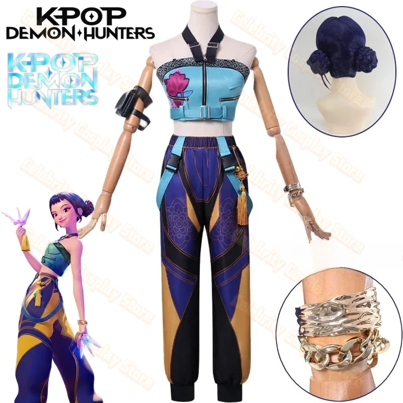 

New Movie Anime KPop Demon Hunters Zoey Cosplay Costume Huntrix Zoey Uniform Wig Halloween Party For Women Girls Cos Prop