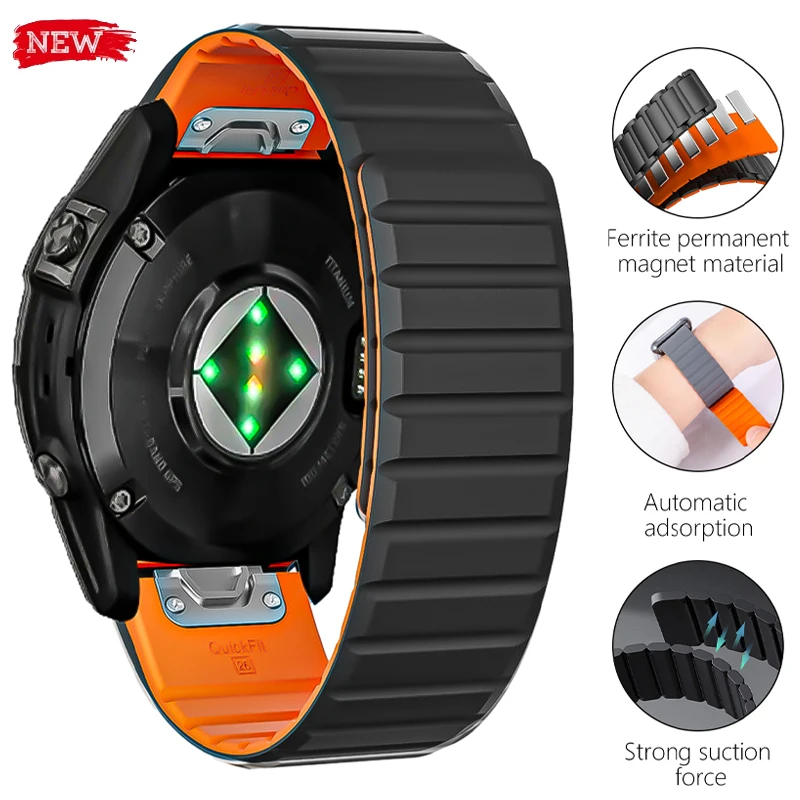 22mm 26mm Quickfit Magnetic Watchband For Garmin Fenix 7X 6X 5X Plus 3HR Epix Silicone Wrist Strap For Fenix 6 7 955 EPIX Watch