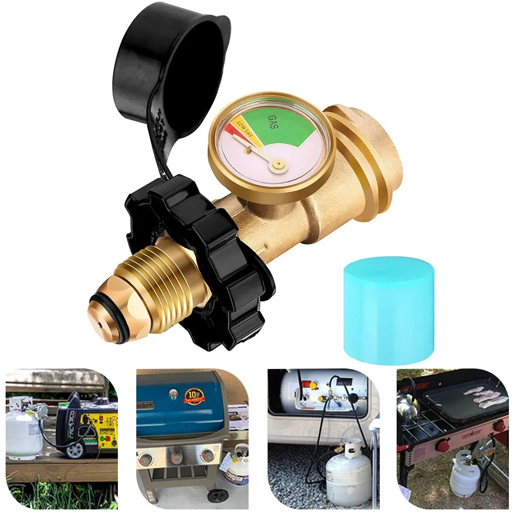 POL Propane Tank Adapter with Gauge Convert POL LP Tank Service Valve To QCC1/Type 1 for Cylinder BBQ Gas Grill RV Camper Heater