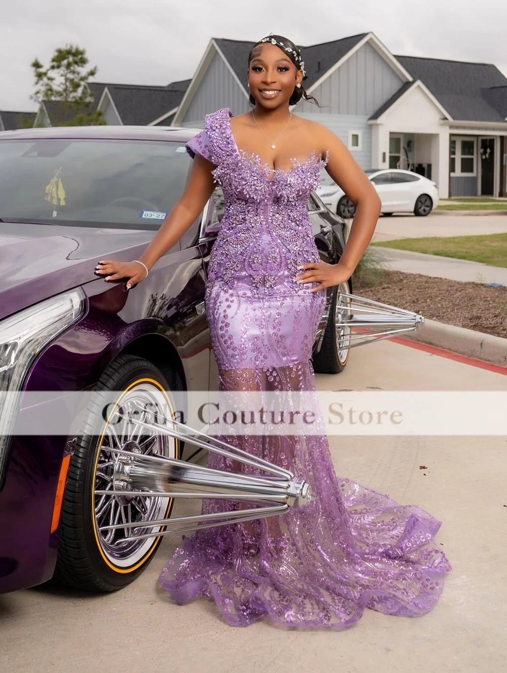 Lavender Prom Dresses For Girls 2026 Long Mermaid Sequins Beading One Shoulder Vintage Evening Gowns Gala Gown Customized