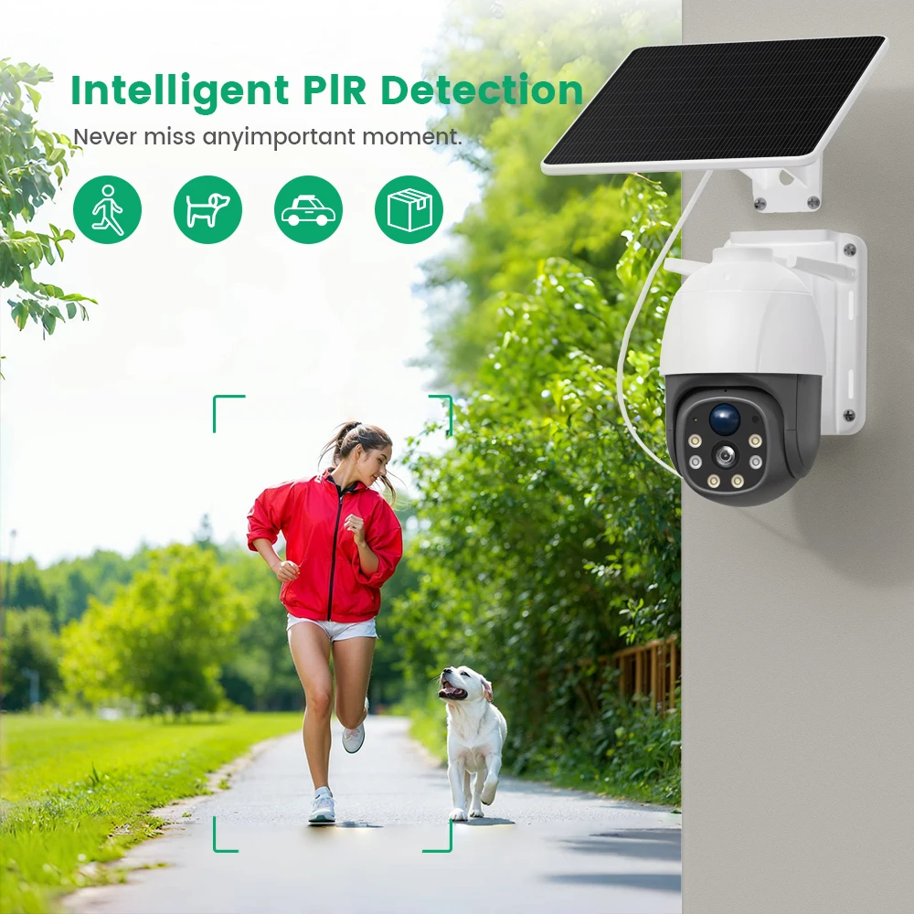 8MP Wireless Solar Camera Dual lens WiFi PTZ Camera Outdoor Built-in Battery Video Surveillance Camera Long Time Standby iCsee
