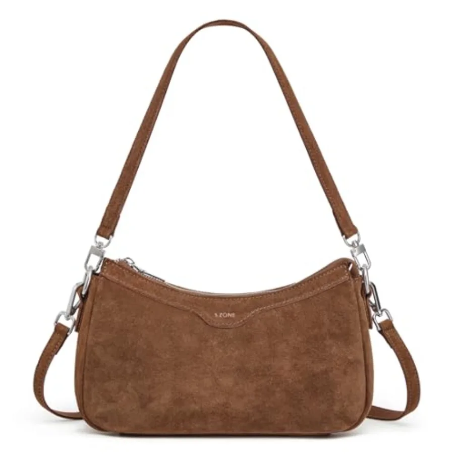 

S-ZONE Leather Shoulder Bag for Women Small Crossbody Bags Hobo Purses with 2 Straps
