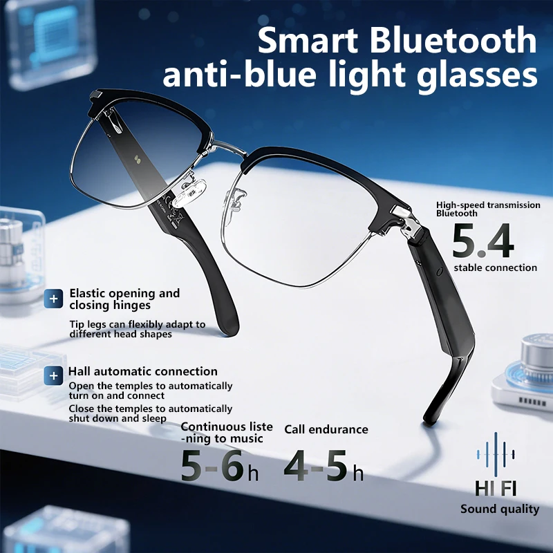 

AI Smart Glasses Automatic On/Off Bluetooth Glasses With Metal Spring Hinge Design For Listen To Music & Making Calls