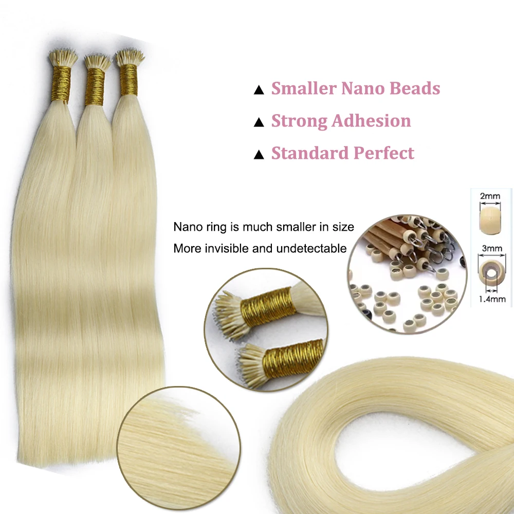 18-24 بوصة براون نانو تلميح وصلات شعر الكيراتين نانو حبة وصلات شعر عذراء الإنسان الأوروبي 100% الشعر البشري #3