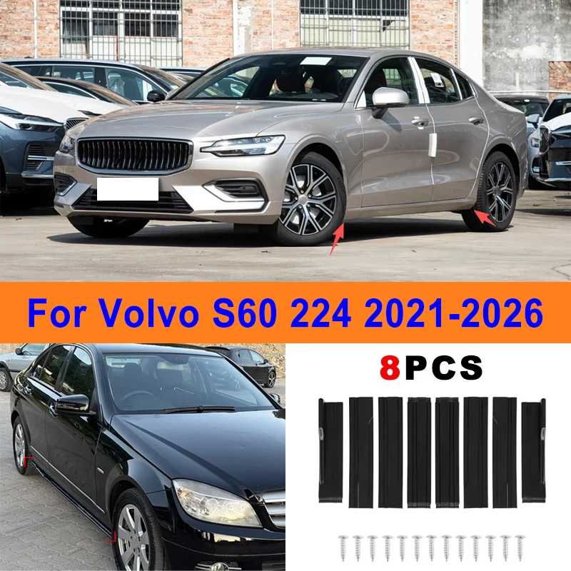 

8Pcs Extended Side Skirt Splitters For Volvo S60 224 2021-2026 2022 Sport Side Spoiler Bumper Lip Exterior Body Kit Mod Parts