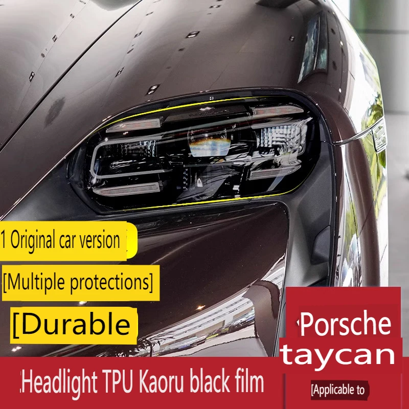 Car Front Headlamp Film for Porsche Taycan Smoked Black TPU Transparent Film Decorate Headlight Trim Strips Car Accessories