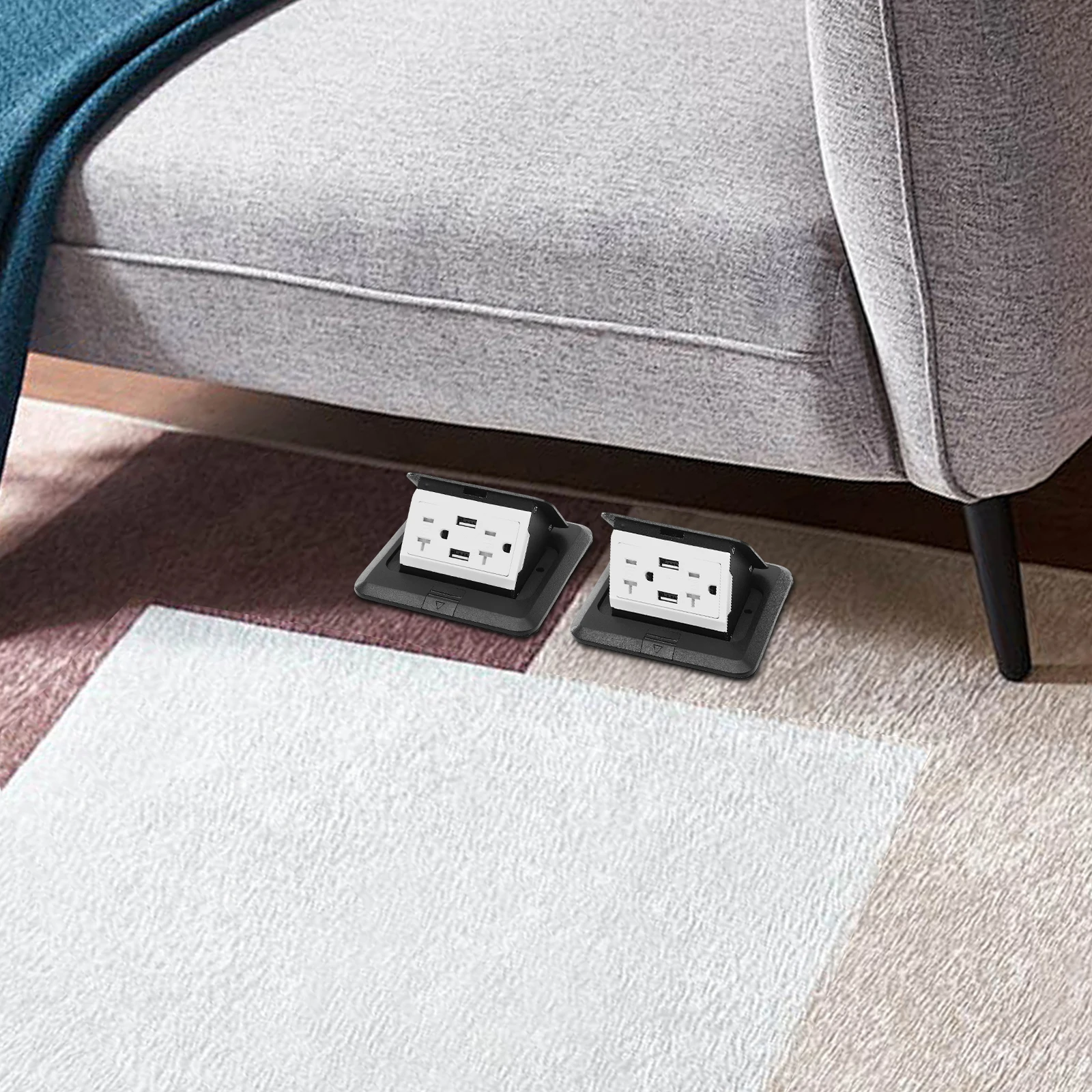 Prises USB de sol escamotables, 2 pièces, prises cachées, 125V, 4000W, boîte de couverture électrique en acier inoxydable, kit de prise pour dessus de seau, 20A