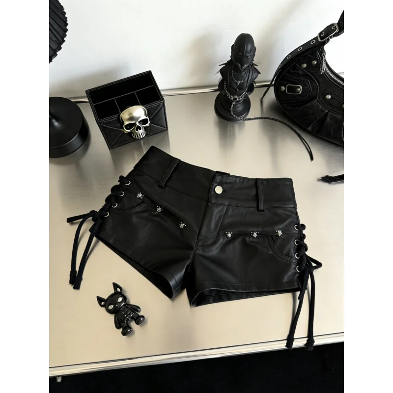 Women Black Gothic Emo Mini Shorts Vintage 2000s Y2k Gyaru Sexy PU Leather Boots Shorts Low Waist Hot Pants Clothes Summer 2026