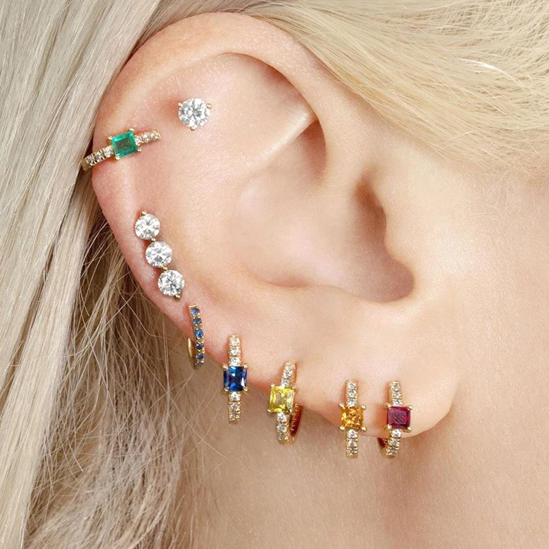 925 Sterling Silver Ear Needle 8-Color Square Zircon Hoop Earrings Gold Earrings for women CZ Twist Wreath Fashion Jewelry Gifts