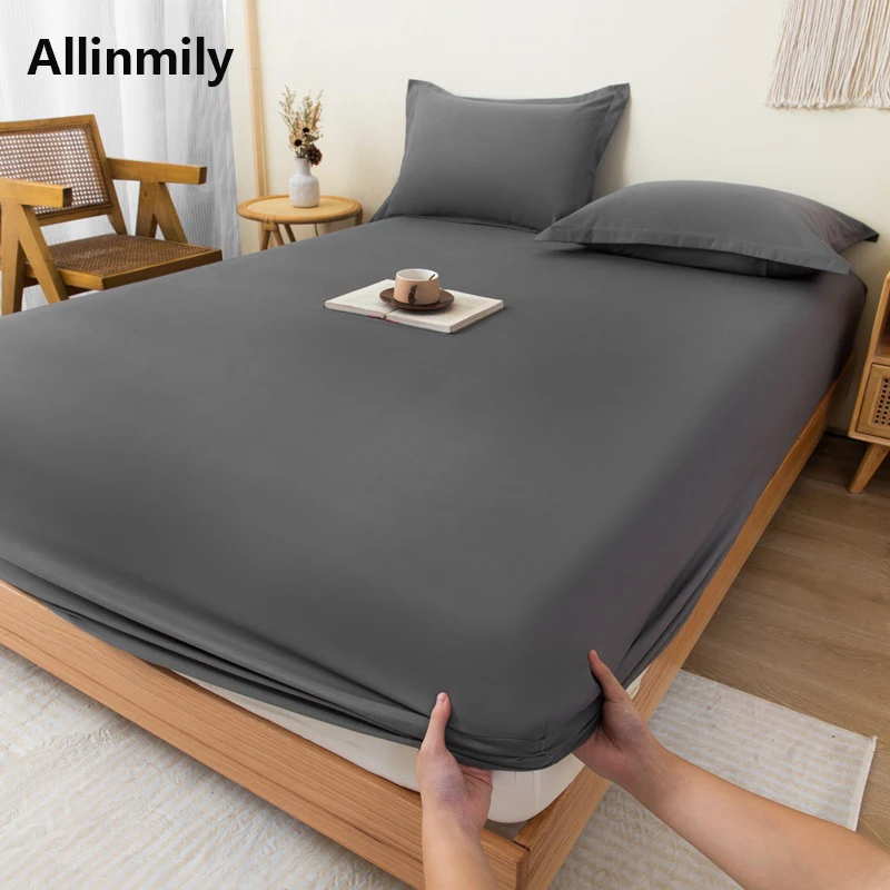 Allinmily 1pc Fitted Sheet Soft Comfortable Solid Color Bedding Fitted Sheet for Bedroom Guest Room Student Dorm Fitted Bedsheet