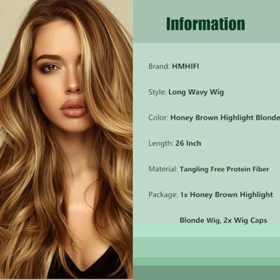 Lange braune gemischte blonde Perücken für Frauen mit natürlichen Highlights, Mittelteil, synthetisches lockiges Haar, Ersatzperücken für den täglichen Gebrauch