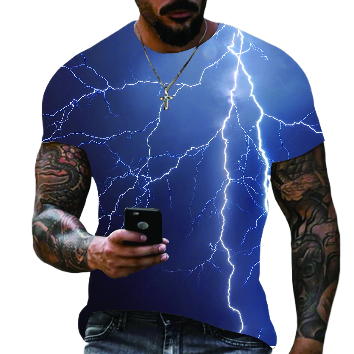 2024 Summer New Men\'s Oversized T-Shirt Casual Lightning Cool 3D Digital Printed T Shirts for Men Short Sleeve Tee Shirt Men Hot