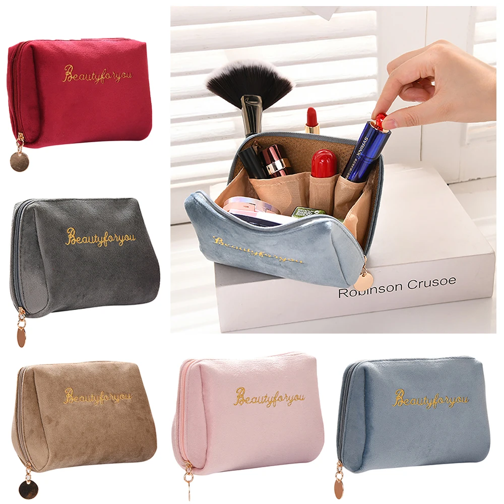 1 Pc Velvet Makeup Bags Multifunctional  Portable Zipper Storage Case Cosmetic Pouch Necessaries