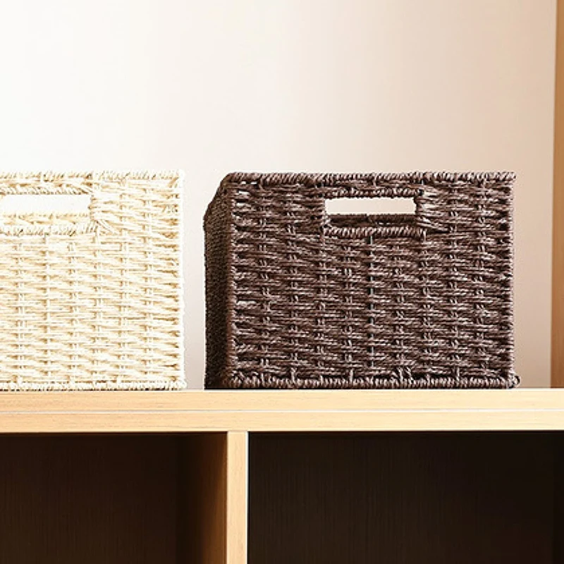 Woven Storage Basket Basket With Built-In Handle Paper Rope Basket