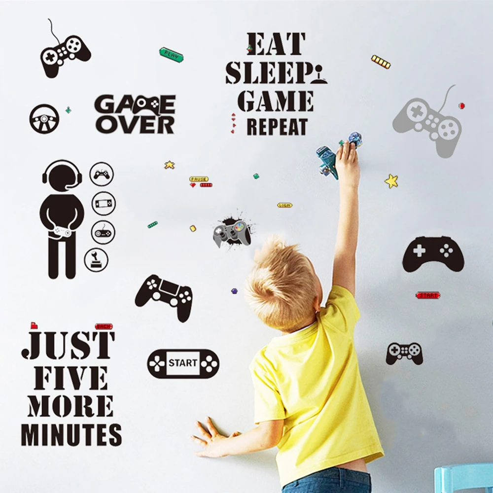 PVC Cartoon Gaming Controller Children Stickers Video Game Room Gamer Wall Sticker Wall Decals Boys Room Decor Playroom Decor