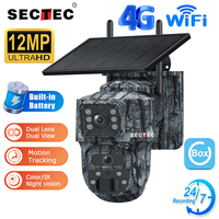 SECTEC 4G SIM Monitor 12MP 6K Dual Lens Solar Battery PTZ Wifi Security Outdoor Surveillance Camera PIR Human Detection Ubox App