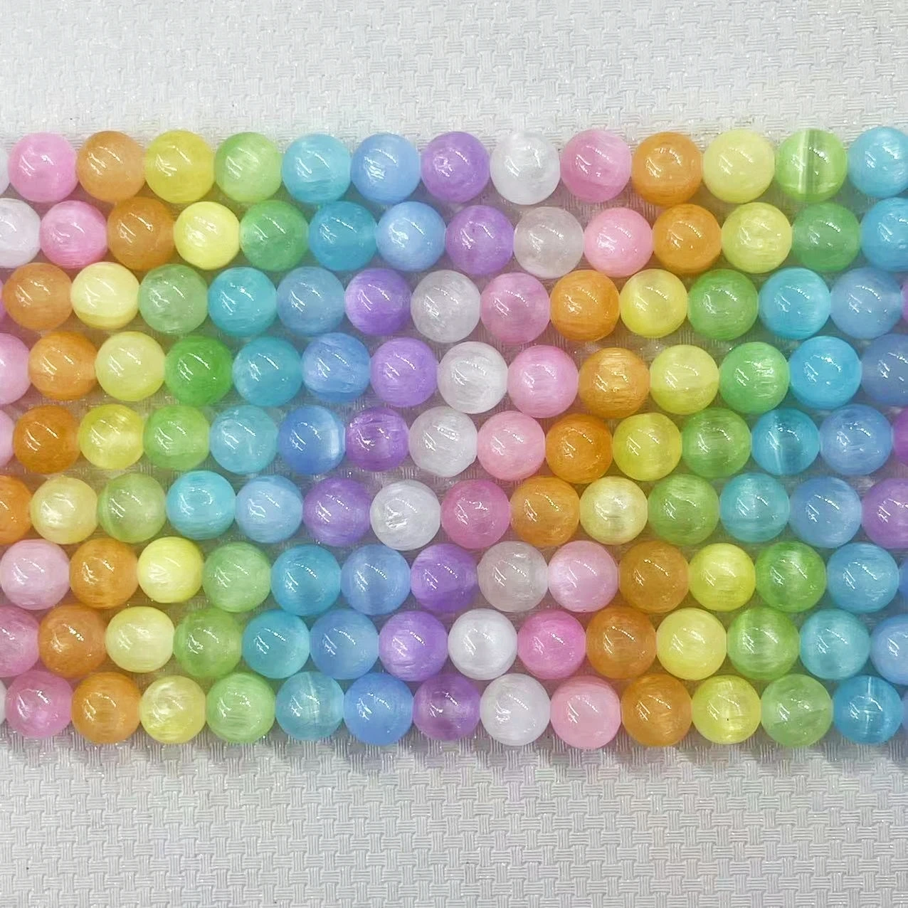 Noble Natural Colorful Cymophane Stone Bead 6/8/10MM Round Gypsum Loose Charm Beads Accessories For DIY Bracelet Jewelry Making